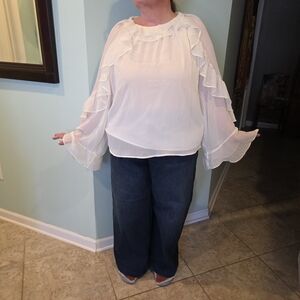 Anthropologie Cream Ruffle Blouse